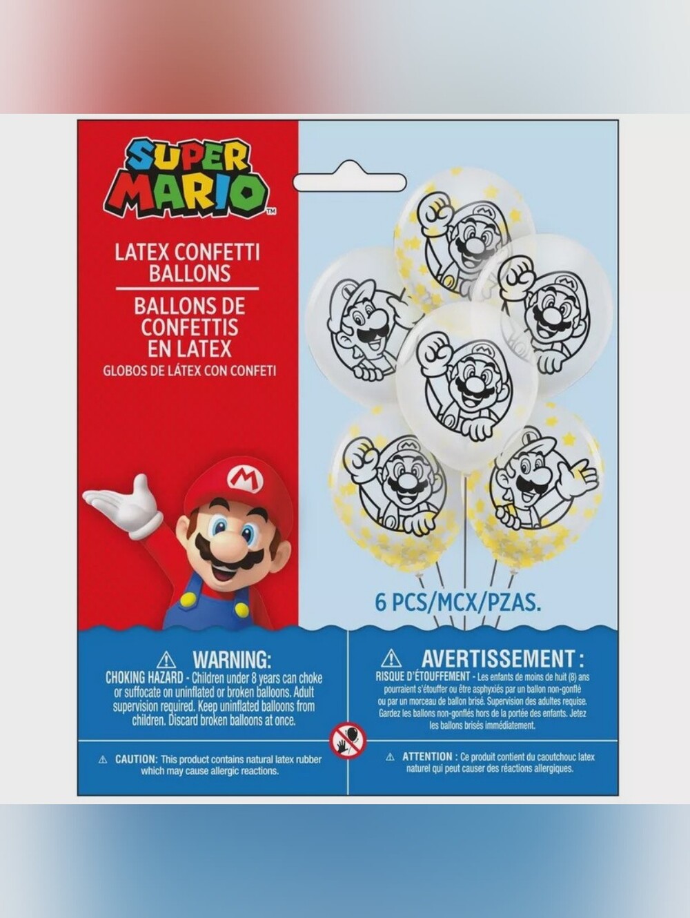Nintendo Super Mario Confetti Latex Balloons - 6 Pack